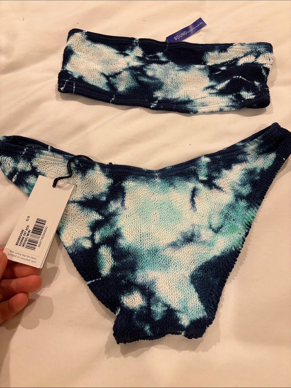 NWT Bound by bond-eye Blue & White Tie-Dye Bandeau Bikini - Picture 5 of 6